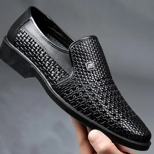 Elegant Men's Business Leather Sandals - Soft Bottom Hollow Hole Design for Middle-Aged and Elderly Dads - Comfortable Slip-On Footwear for Office and Career